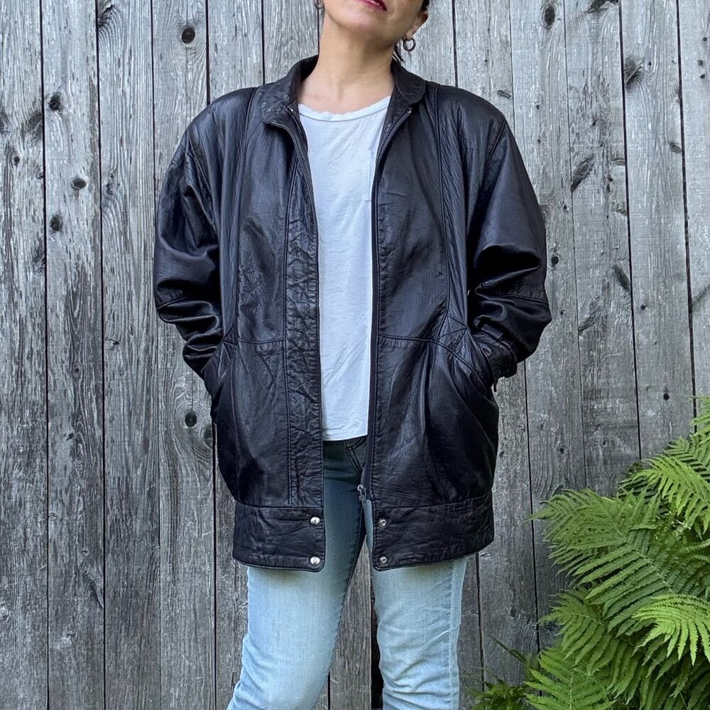 Vintage OSCAR LEOPOLD 80's Dark Purple Women's Leather Jacket - Size S